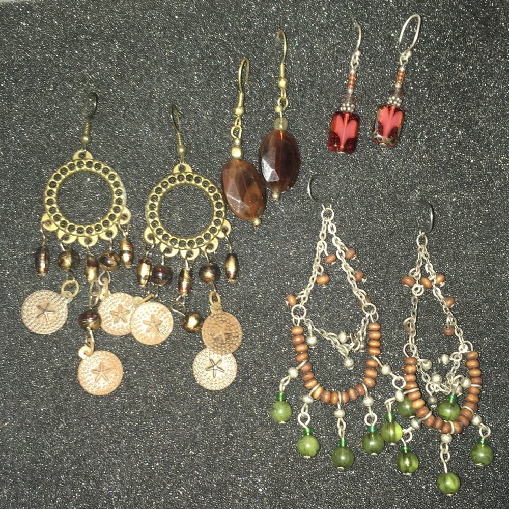 4 brown and green toned earrings
